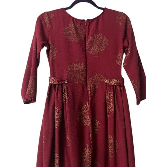 Autumn Midi Dress XS Burgundy Gold Tree Print Fall Modest Boho Cottagecore Artsy - Picture 14 of 14